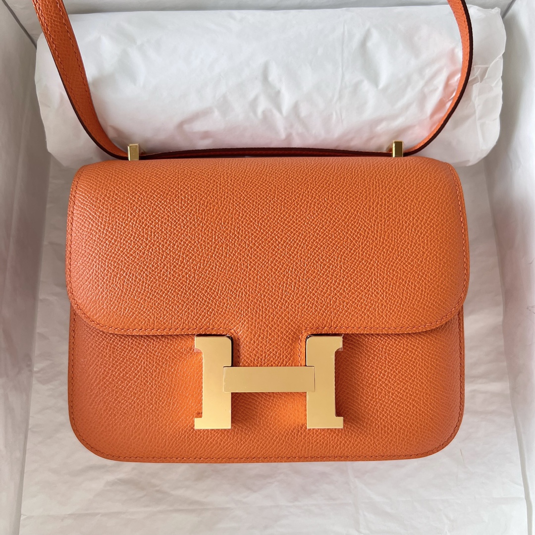 Hermes Constance 24cm Shoulder Bag In Orange Epsom Leather